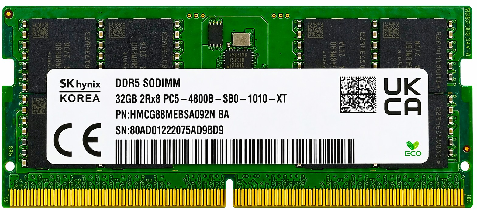 HMCG88AEBSA - 32GB DDR5-4800 PC5-38400 CL40 1.1V 262-Pin 2Rx8 SODIMM Laptop Memory RAM