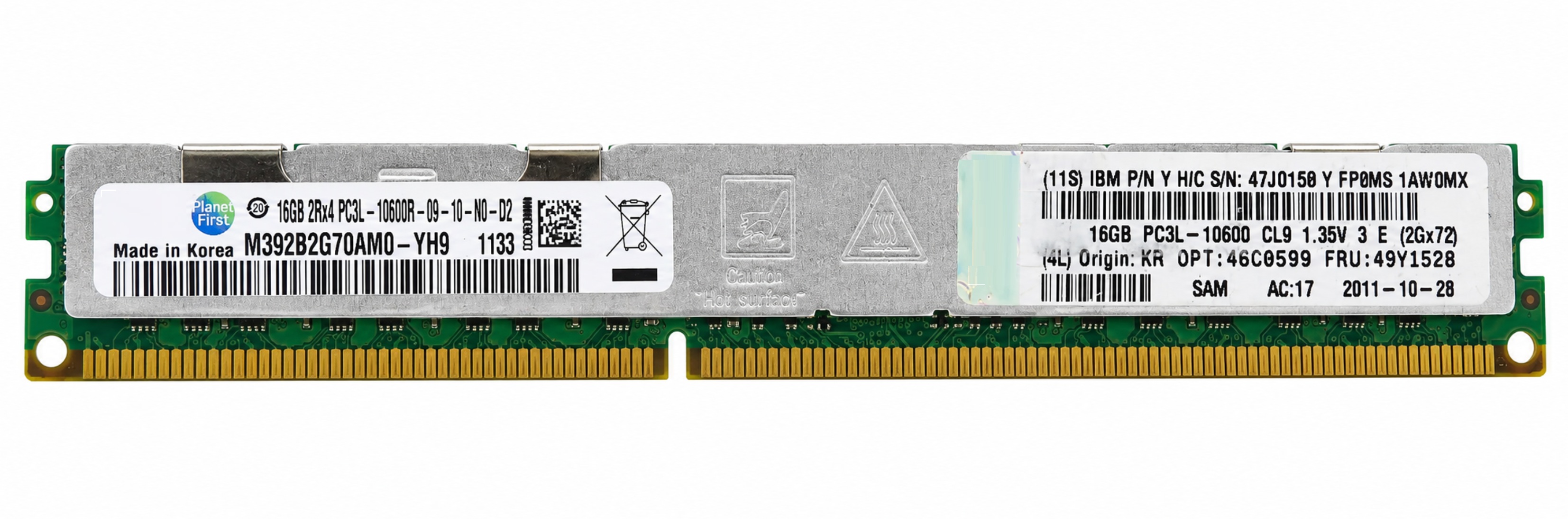 M392B2G70CM0-YH9 - 16GB (1x16GB) 1333MHz 2Rx4 PC3L-10600R DDR3L ECC Registered VLP Very Low Profile Server Memory