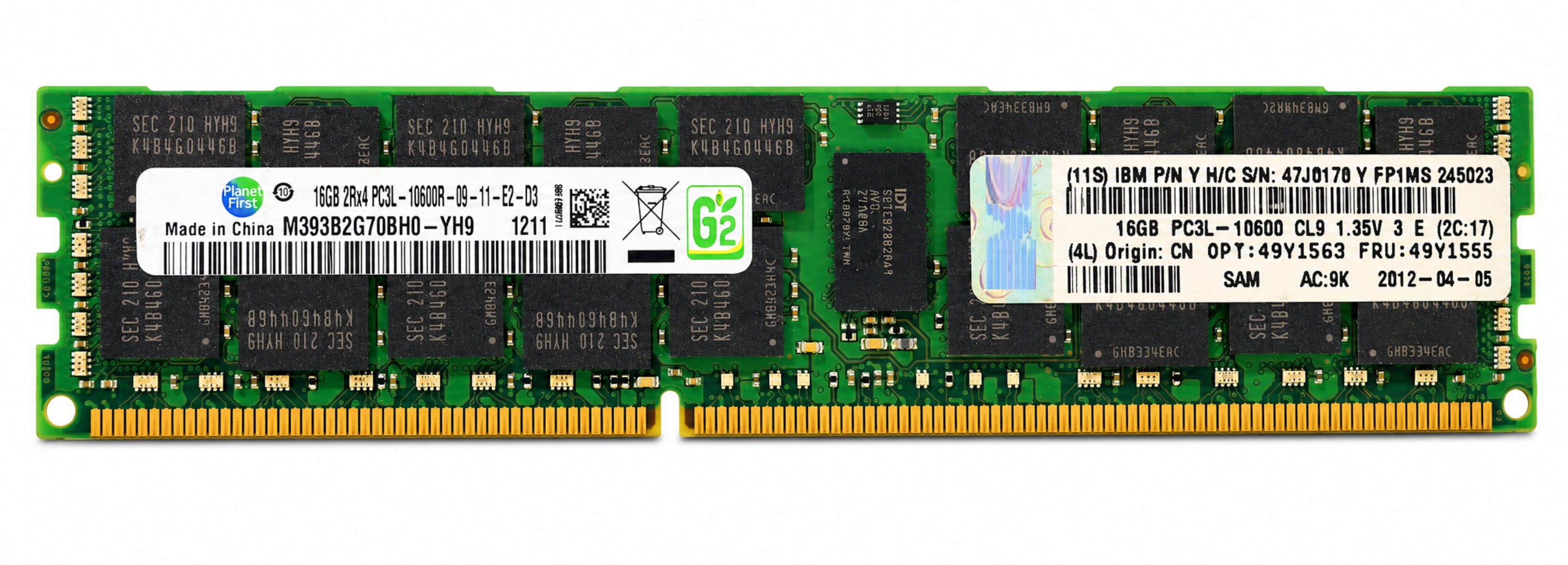 M393B2G70DH0-YH9 - 16GB (1x16GB) 1333MHz 2Rx4 PC3L-10600R DDR3L ECC Registered Standard-Height Server Memory