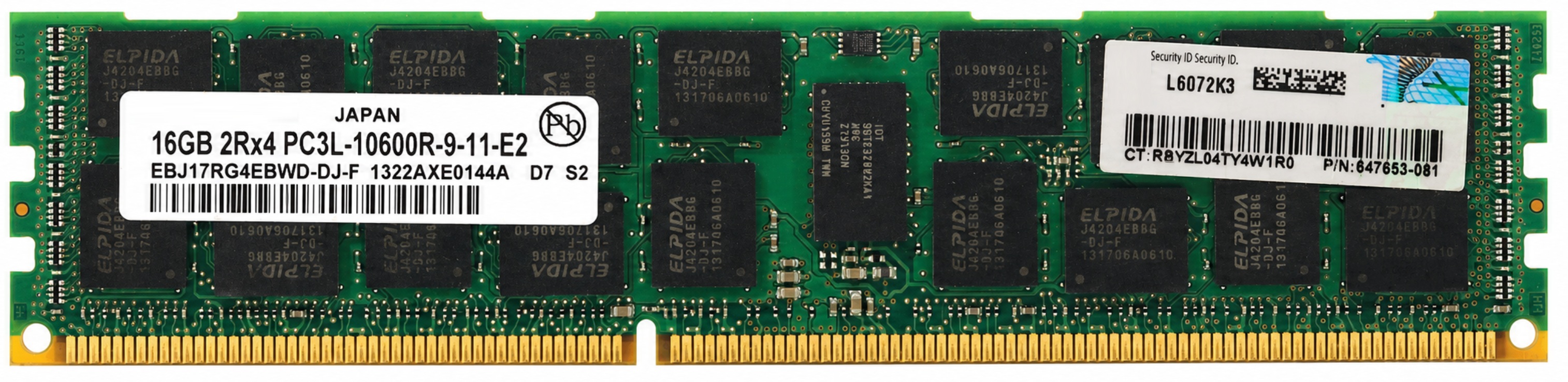 EBJ17RG4EBWD-DJ-F - 16GB (1x16GB) 1333MHz 2Rx4 PC3L-10600R DDR3L ECC Registered Standard-Height Server Memory