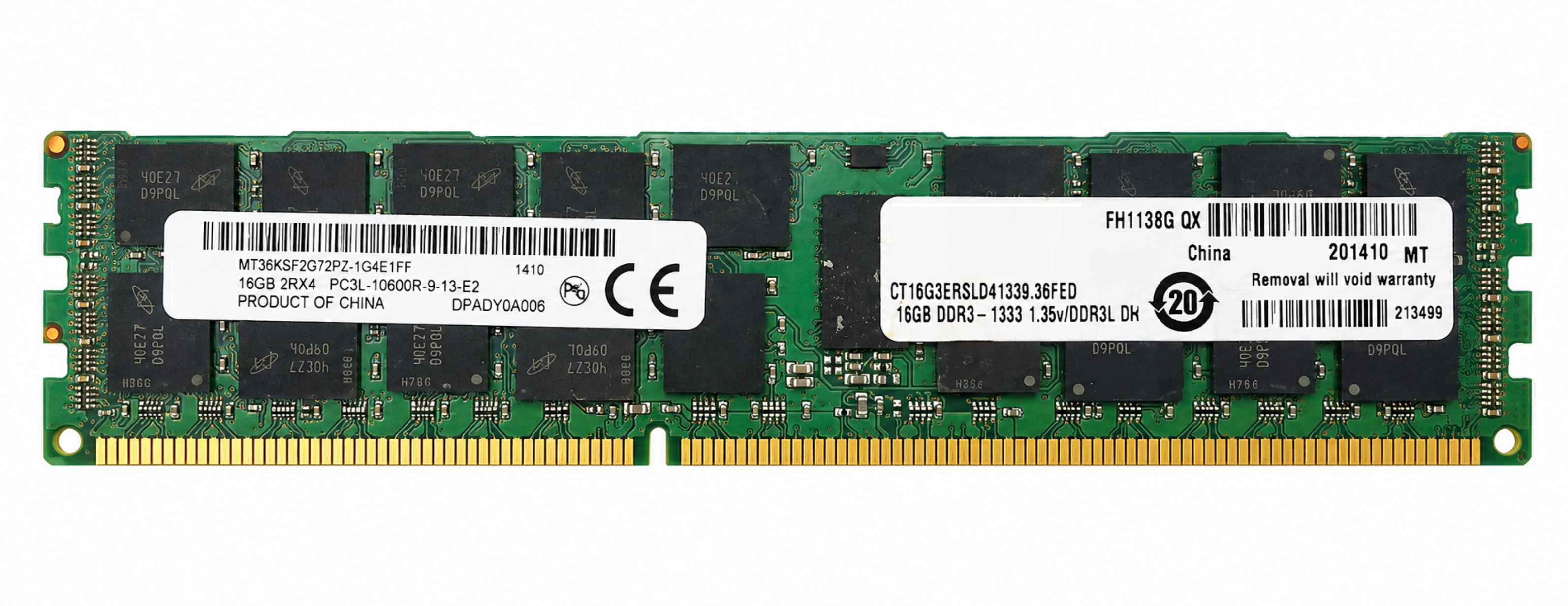 CT4357049 - 16GB (1x16GB) 1333MHz 2Rx4 PC3L-10600R DDR3L ECC Registered Standard-Height Server Memory