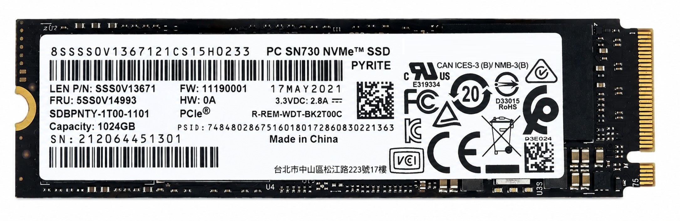 01FR570 - 1TB M.2 2280 NGFF PCIe NVMe Gen3x4 Solid State SSD
