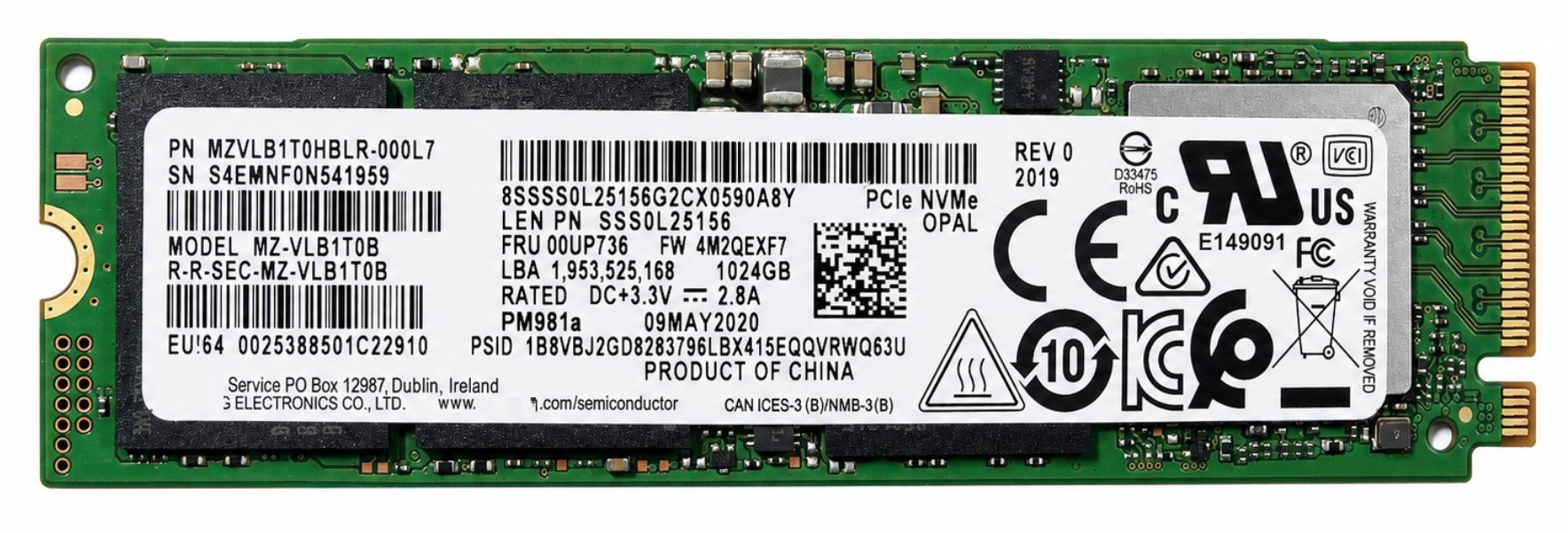 5SS0W79521 - 1TB M.2 2280 NGFF PCIe NVMe Gen3x4 Solid State SSD