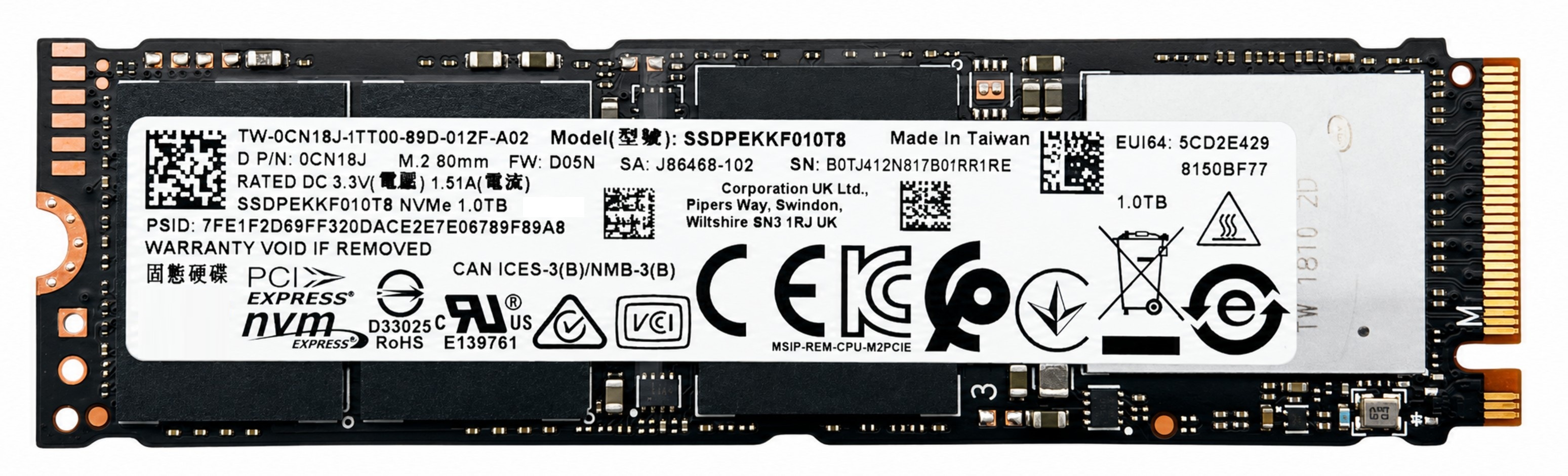 SSDPEKNW010T9X1 - 1TB M.2 2280 NGFF PCIe NVMe Gen3x4 Solid State SSD