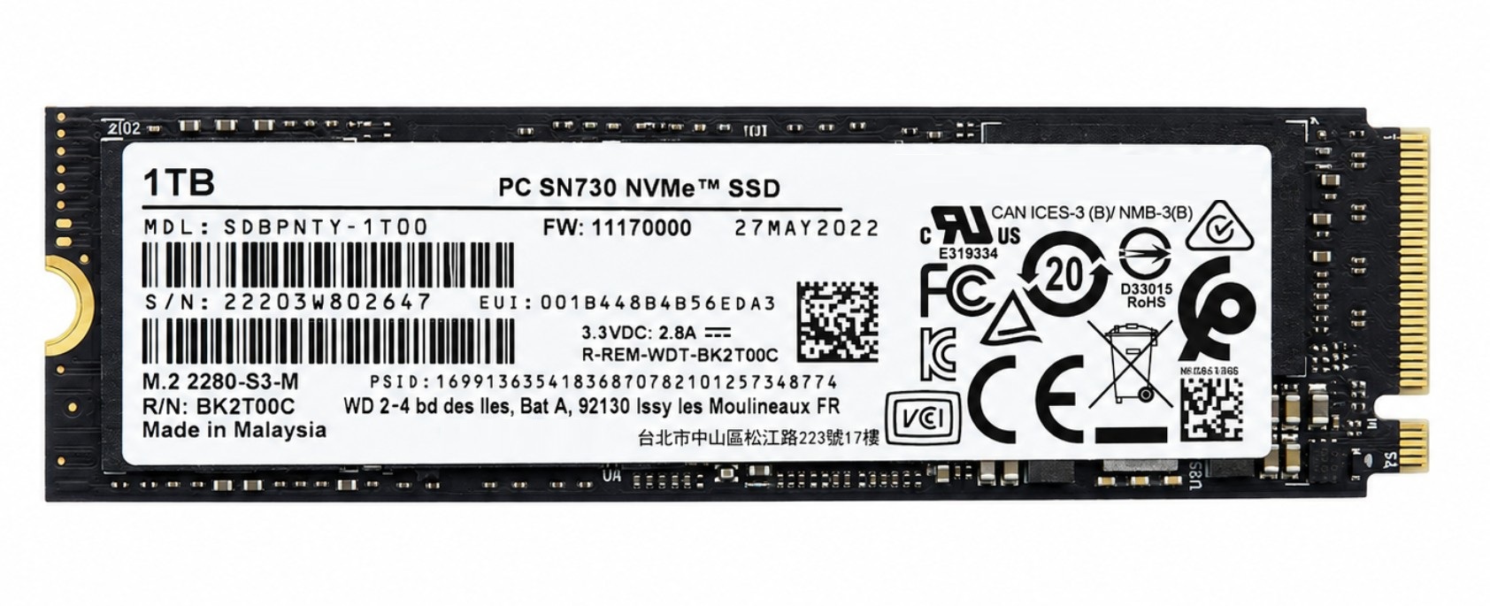 SDBPNPZ-1T00-1014 - 1TB M.2 2280 NGFF PCIe NVMe Gen3x4 Solid State SSD