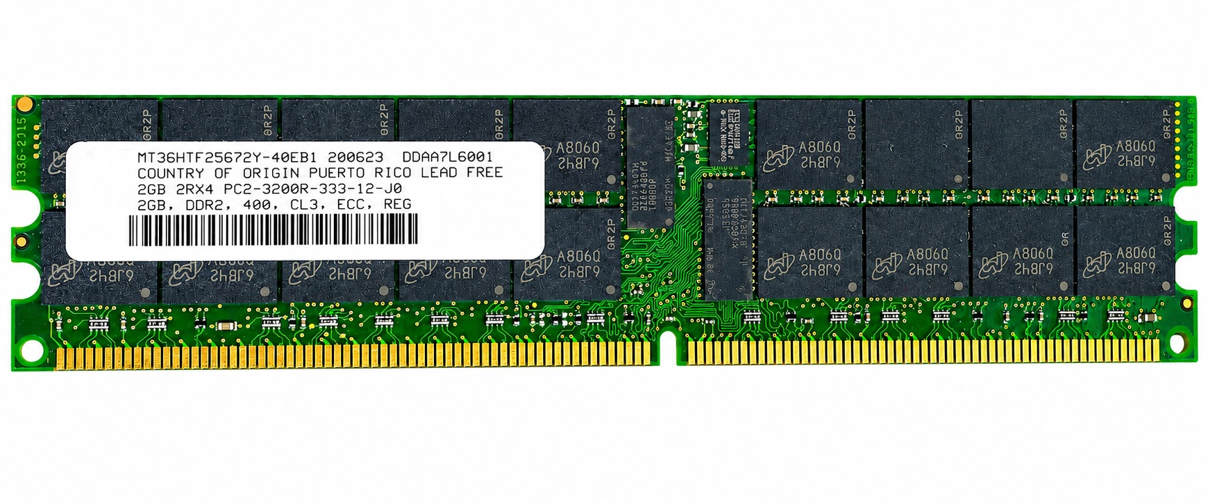MT36FTH25672Y-40EB1 - 2GB PC2-3200R-2RX4 400MHz DDR2 ECC Registered 2Rx4 240-Pin Server Memory
