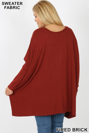 Rear view image of Fired Brick Oversized Round Neck Poncho Plus Size Sweater