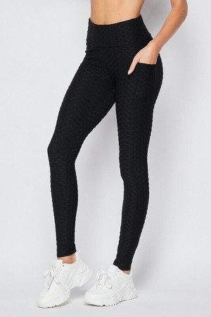 Scrunch Butt Popcorn Textured High Waisted Leggings with Pockets - Zinati (W&J)