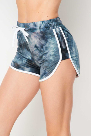 Buttery Soft Navy Tie Dye Side Striped Drawstring Waist Dolphin Shorts