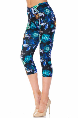 Creamy Soft Electric Blue Floral Butterfly Capris - USA Fashion™