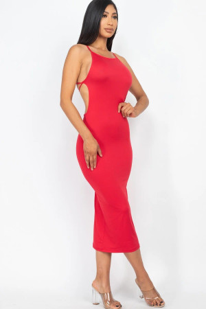 Red Crisscross Open Back Bodycon Midi Dress