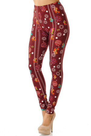 Buttery Soft Burgundy Christmas Ornament Leggings