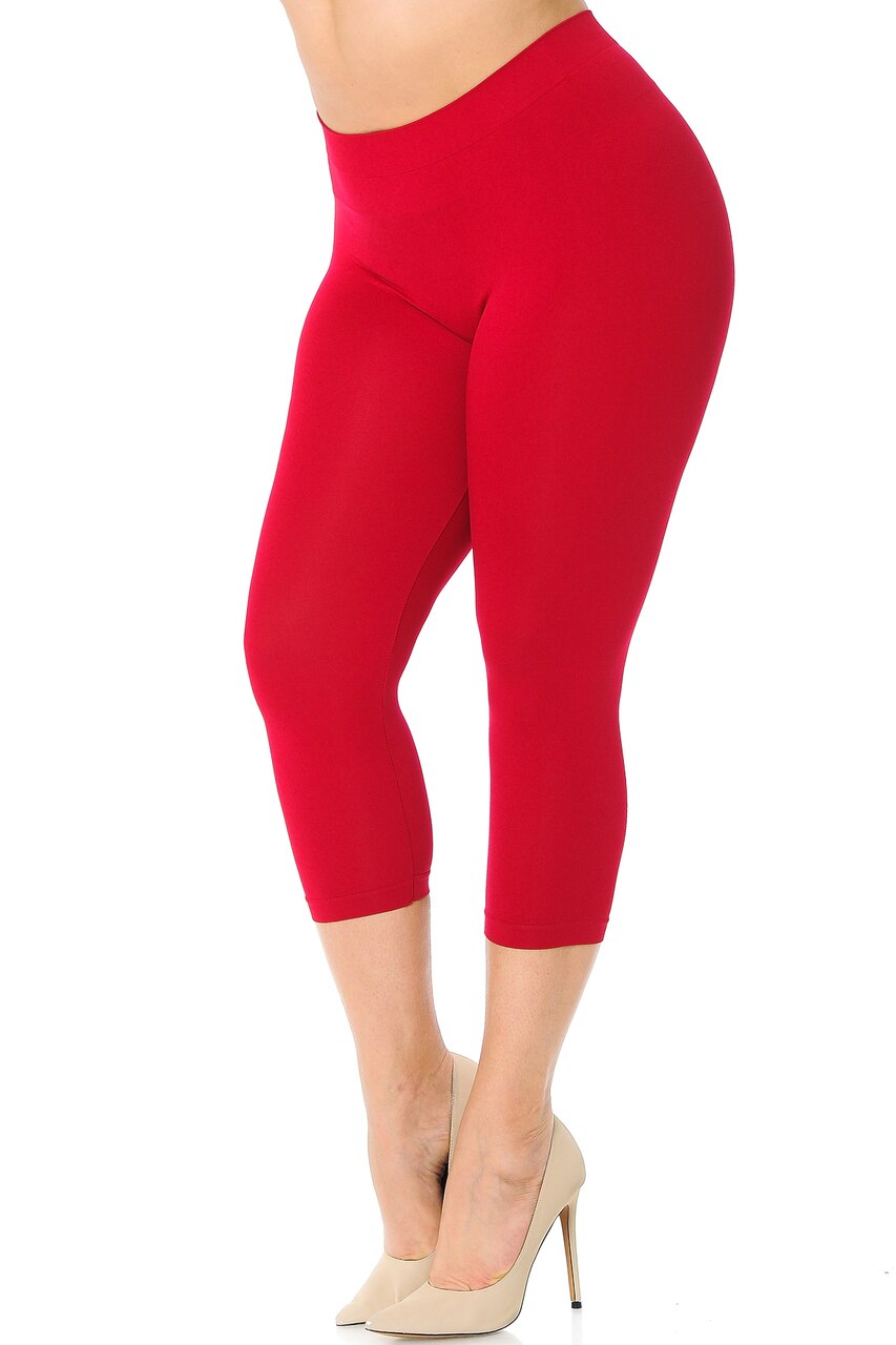 Premium Nylon Spandex Solid Basic Plus Size Capris