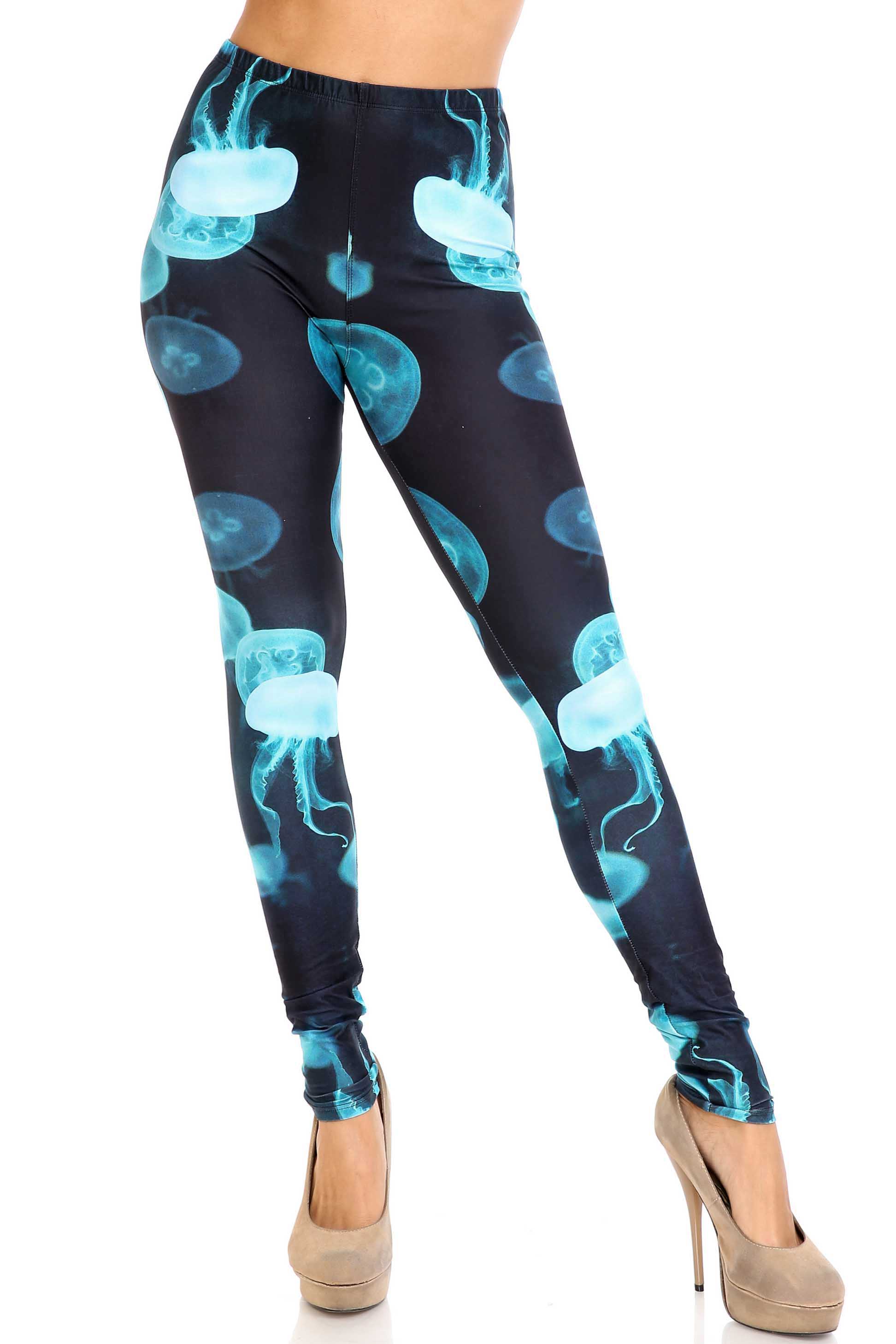 Creamy Soft Electric Blue Jelly Fish Leggings - USA Fashion™