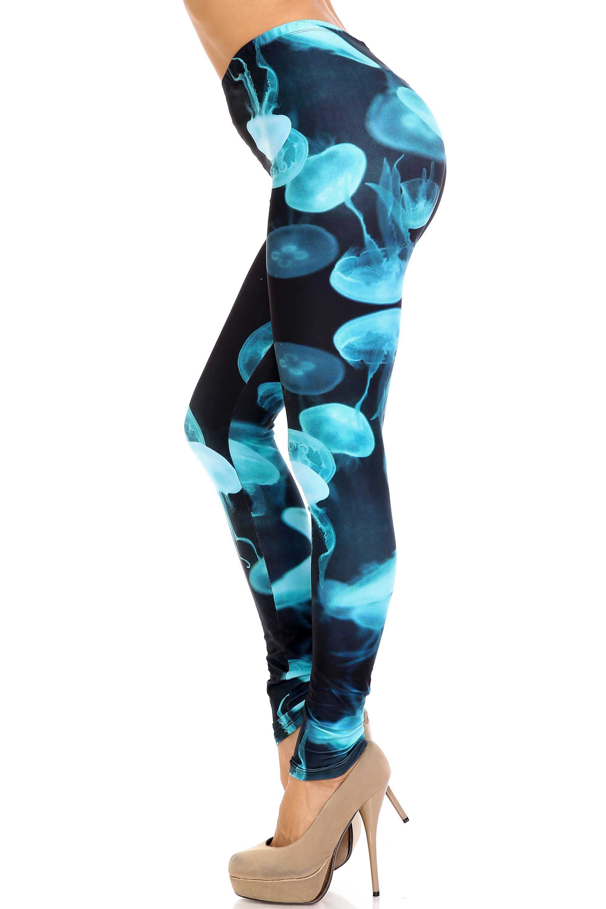 Creamy Soft Electric Blue Jelly Fish Leggings - USA Fashion™