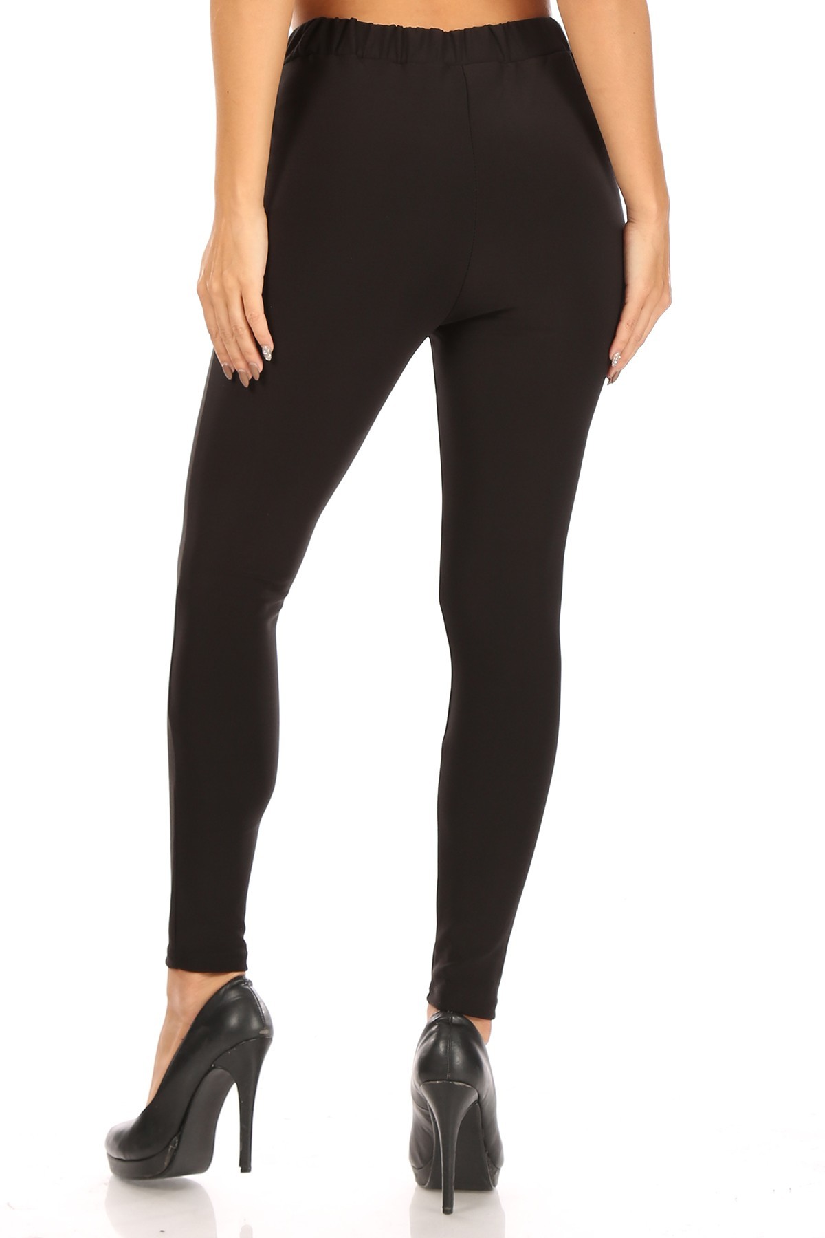 Black Scuba High Waisted Treggings with Tie Front