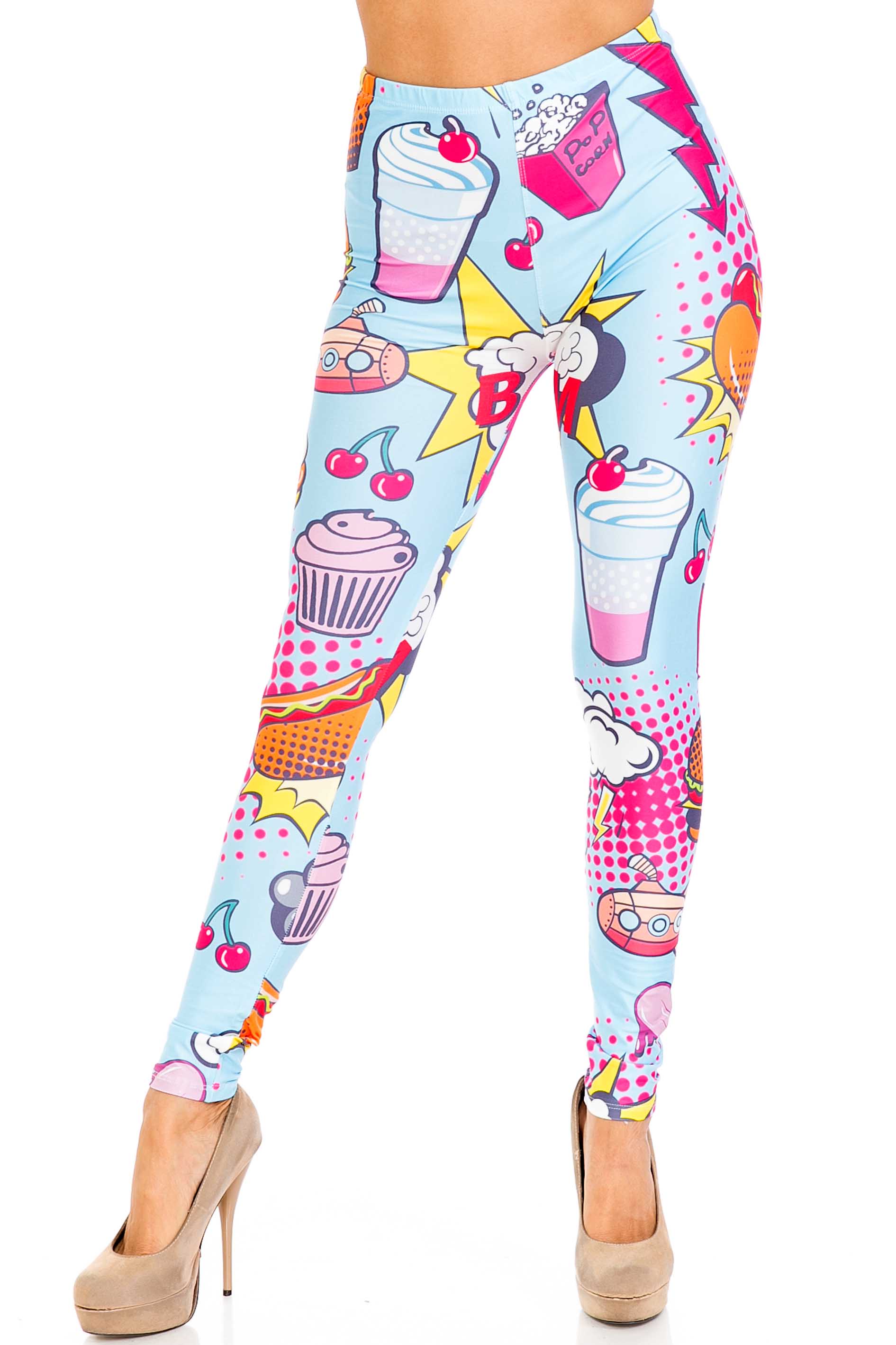 Creamy Soft Fast Food Comic Leggings - USA Fashion™