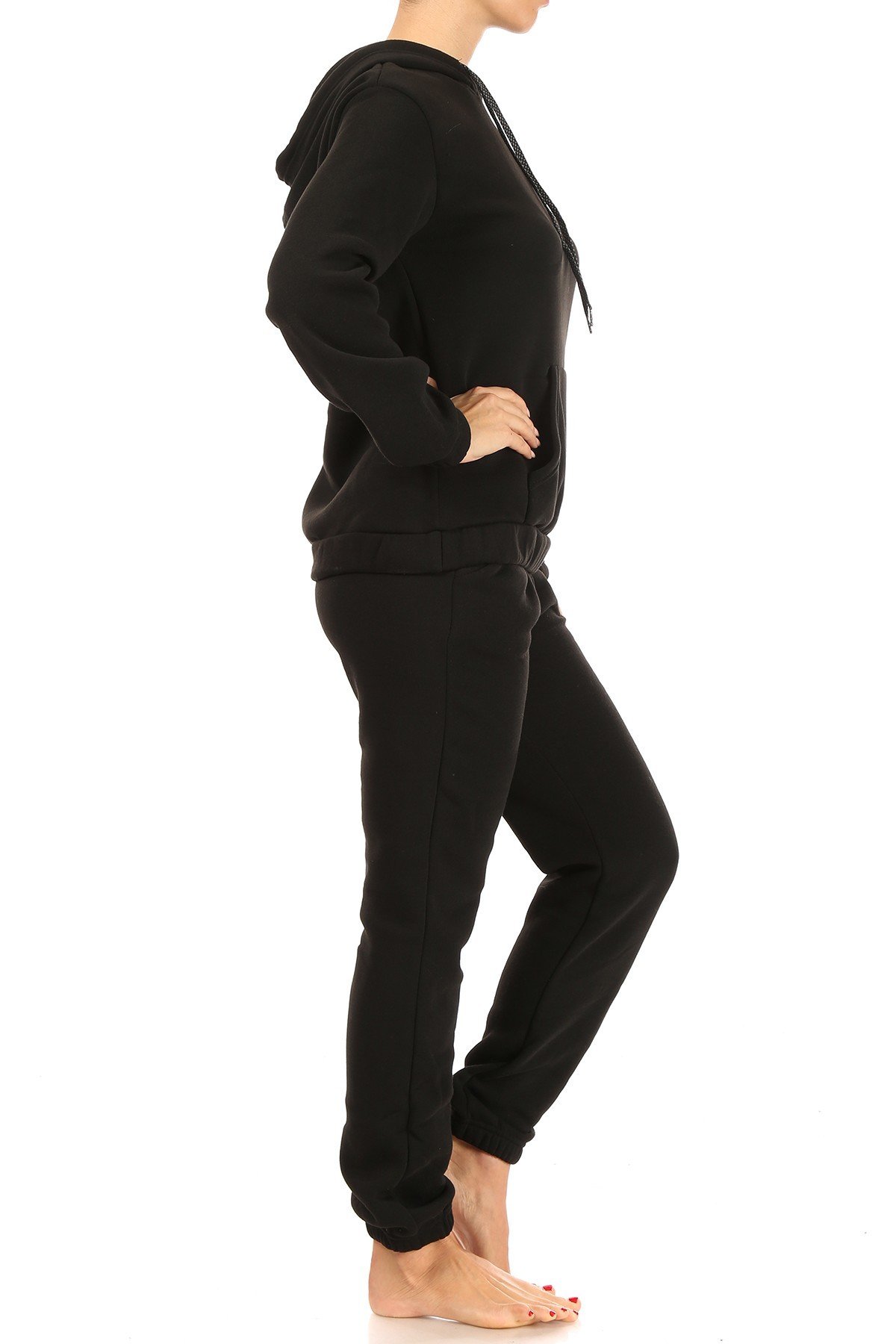 Black 2 Piece Solid Fleece Lined French Terry Joggers and Hoodie Set