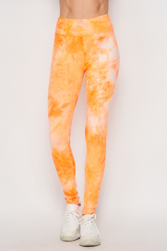 Front of Orange Buttery Soft Tie Dye High Waisted Leggings