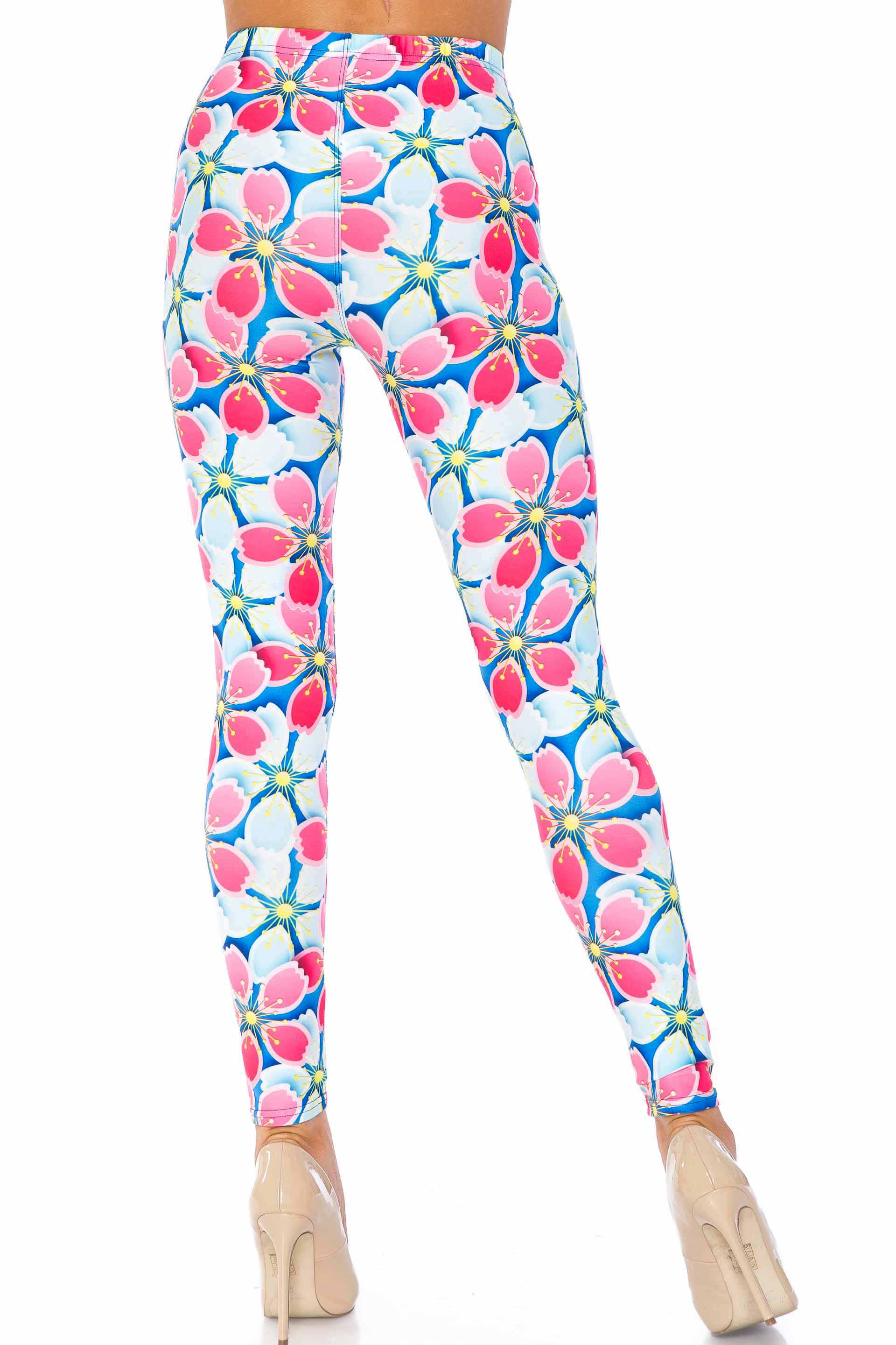 Creamy Soft Pink and Blue Sunshine Floral Leggings - USA Fashion™