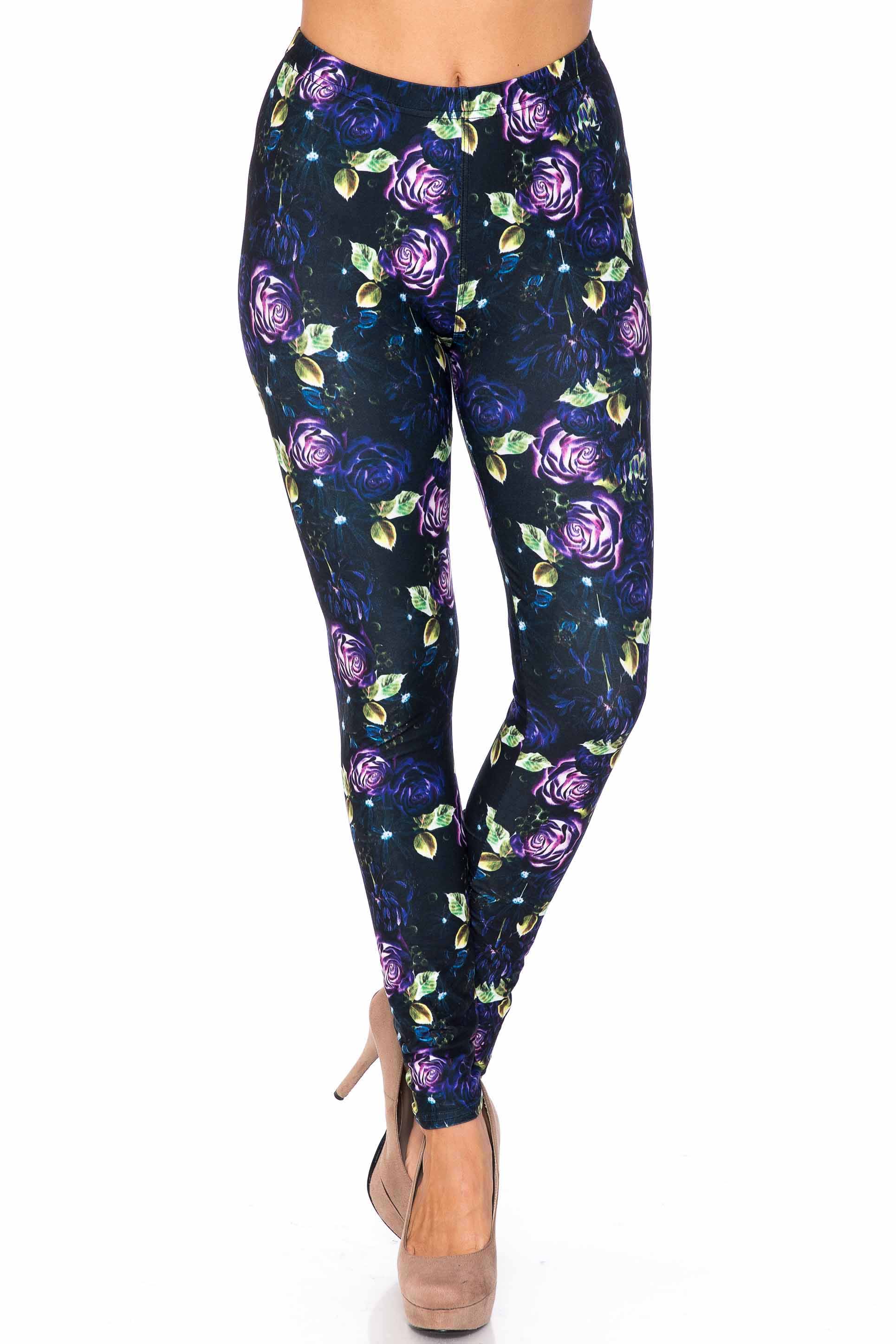 Creamy Soft Purple and Violet Rose Leggings - USA Fashion™