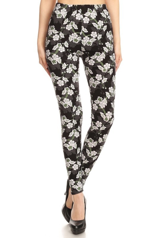 Buttery Soft White Floral Bunch Leggings