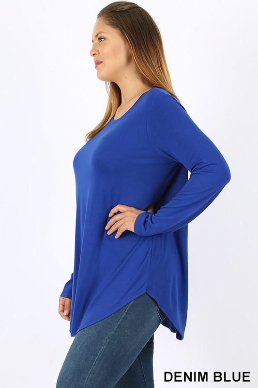 Premium Round Neck Round Hem Long Sleeve Plus Size Top