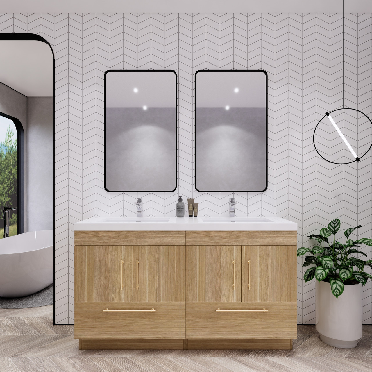 Elsa 60” Freestanding Double Vanity With Royal White Reinforced