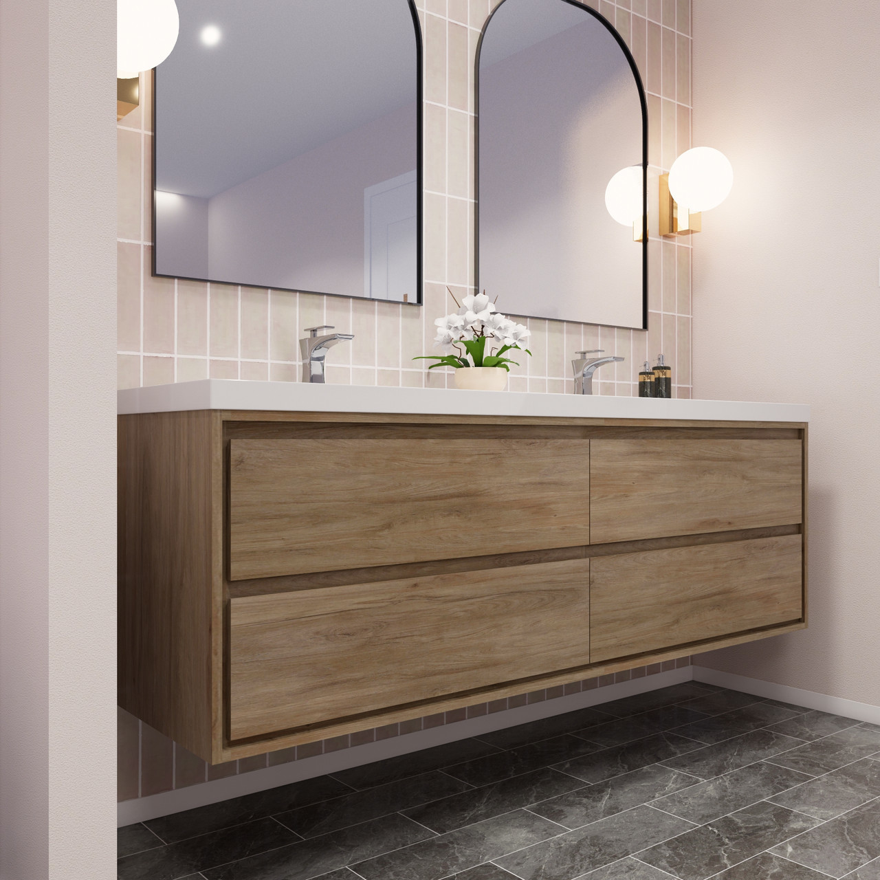 Sage 72" Double Sink Wall Mounted Modern Vanity