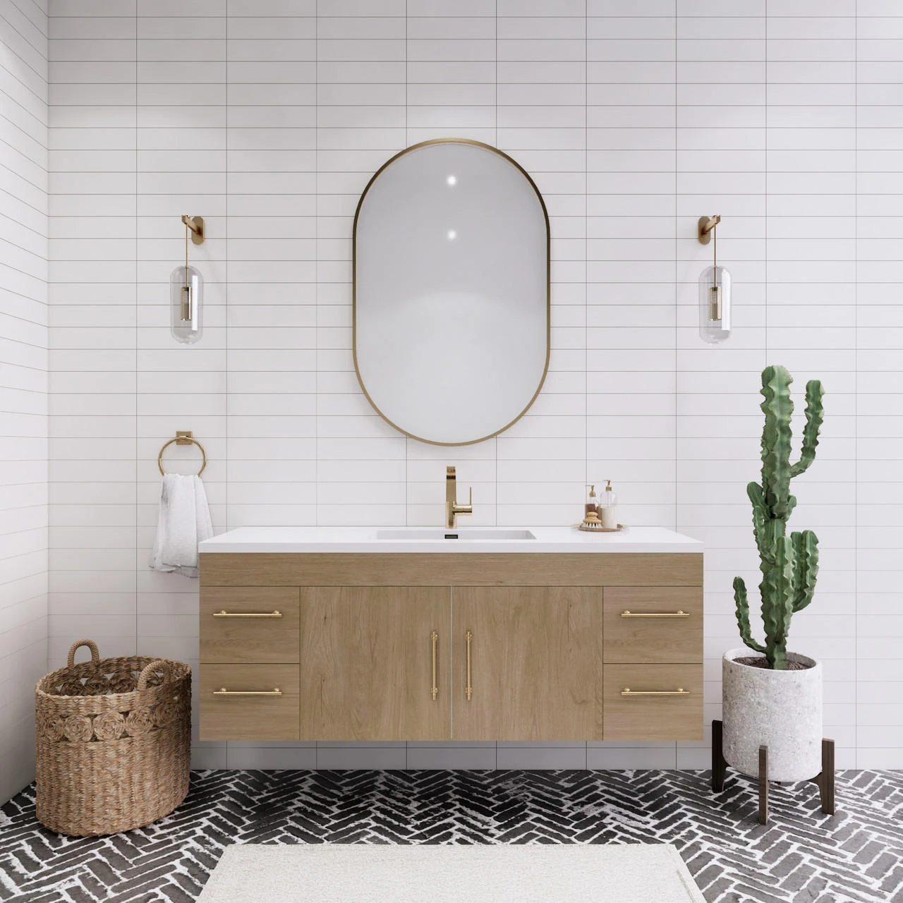 Elsa 60” Floating Bathroom Vanity With Royal White Reinforced Acrylic ...