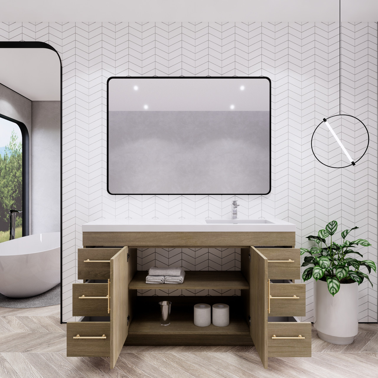 Elsa 60” Freestanding Vanity With Royal White Reinforced Acrylic Single ...