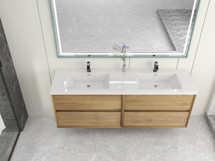 Kingdee 72'' Floating Bathroom Vanity With Acrylic Double Sink Top ...