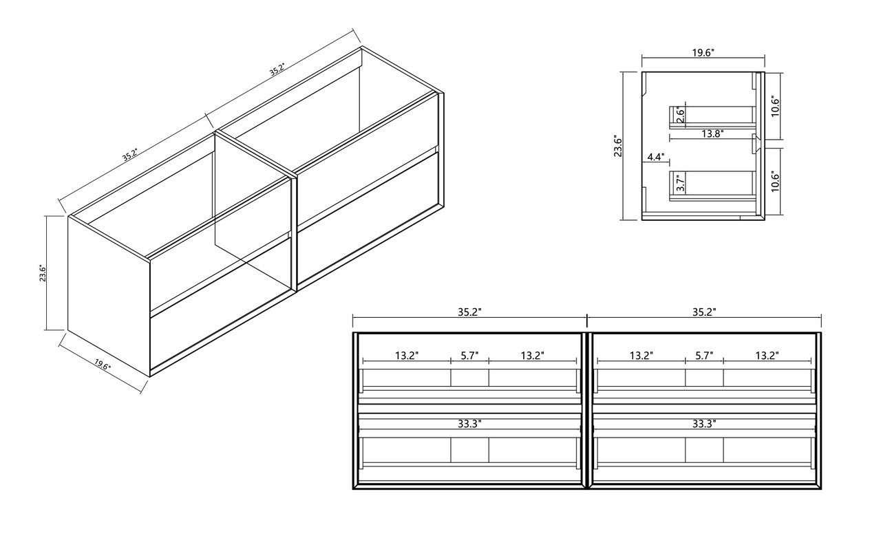 Kingdee 72'' Floating Bathroom Vanity With Acrylic Double Sink Top - Moreno Bath