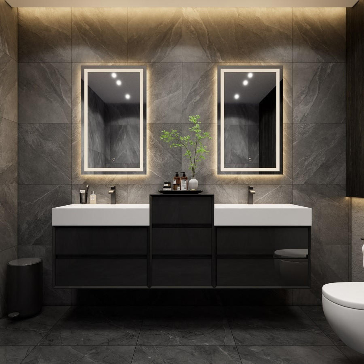 Modern 39 Floating Black Bathroom Vanity Stone Top Wall Mounted Bathroom  Cabinet