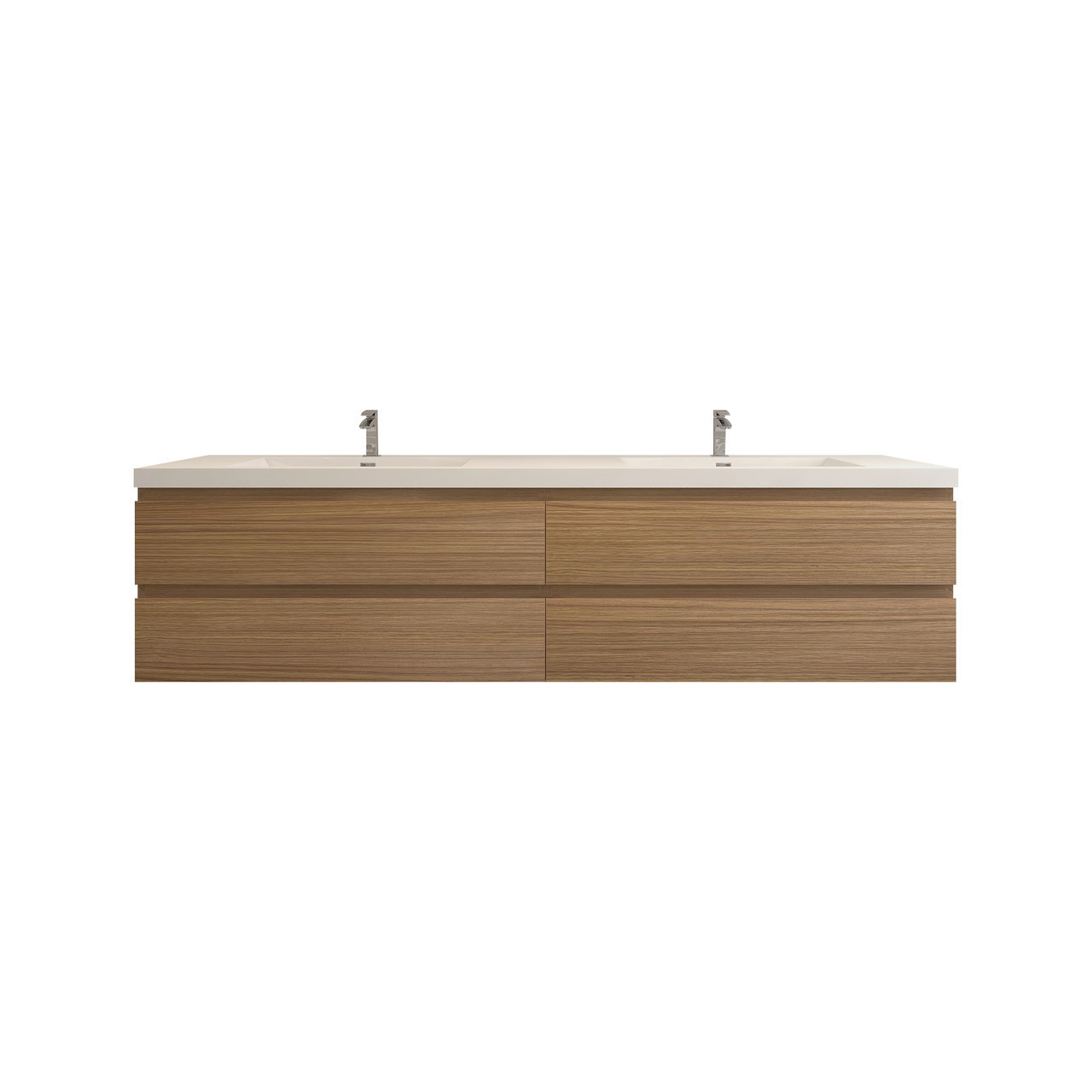 BOW 84" FLOATING BATHROOM VANITY WITH REINFORCED ACRYLIC DOUBLE SINK