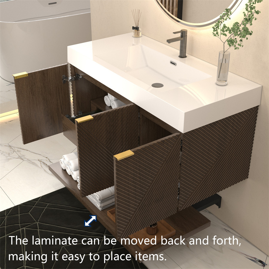 Stella 42" Fluted Floating Bathroom Vanity with Reinforced Acrylic Sink