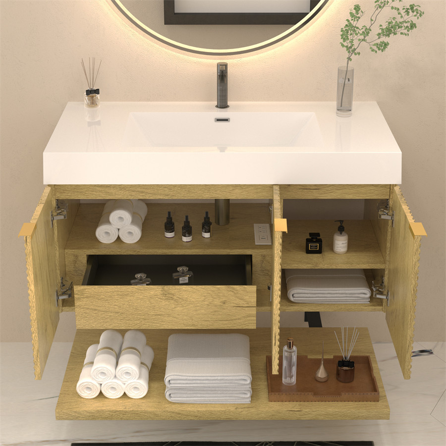 Stella 42" Fluted Floating Bathroom Vanity with Reinforced Acrylic Sink