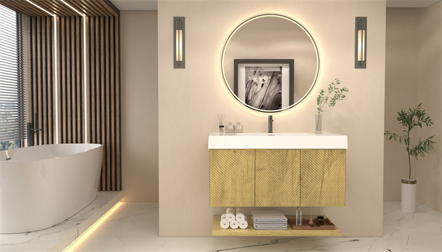 Stella 42" Fluted Floating Bathroom Vanity with Reinforced Acrylic Sink