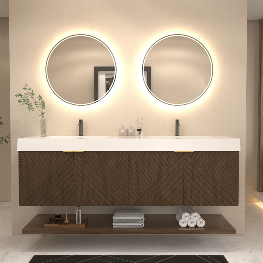 Stella 72" Fluted Floating Bathroom Vanity with Reinforced Acrylic ...