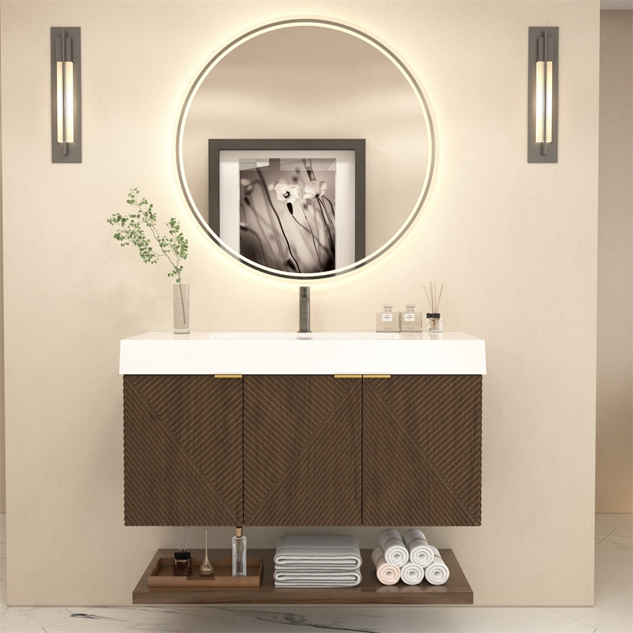 Stella 42" Fluted Floating Bathroom Vanity with Reinforced Acrylic Sink