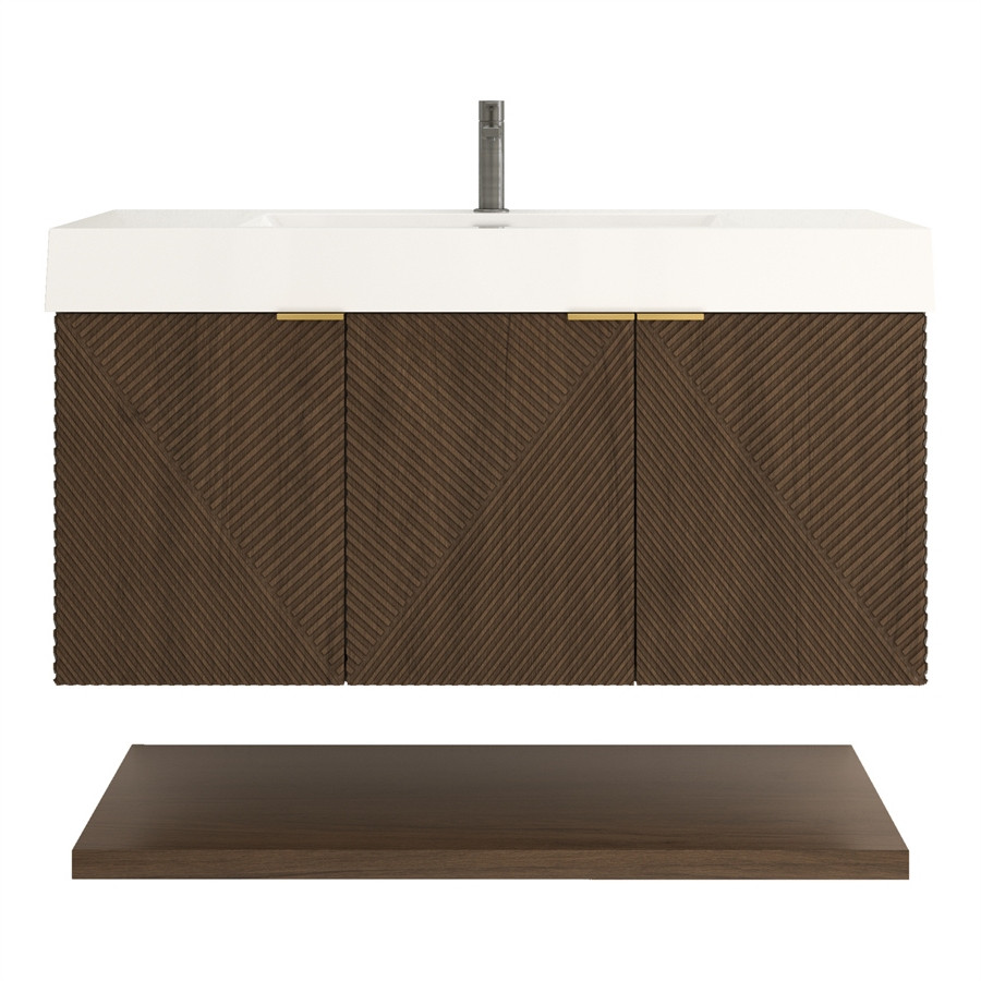 Stella 42" Fluted Floating Bathroom Vanity with Reinforced Acrylic Sink
