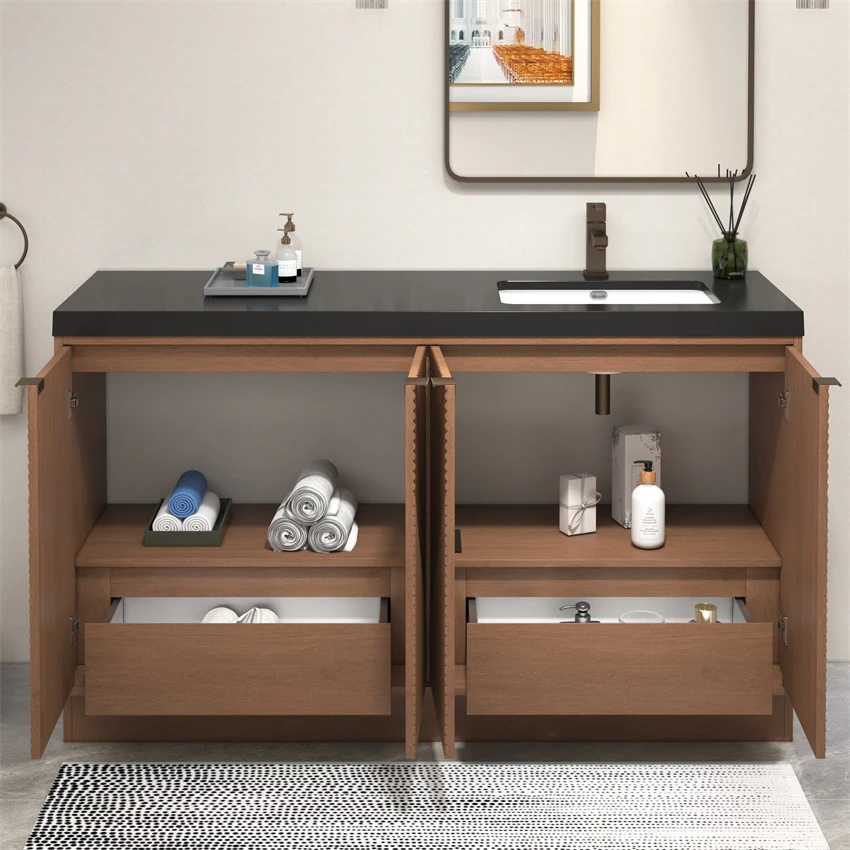 Mason 60" Fluted Freestanding Bathroom Vanity with Right Side Sink