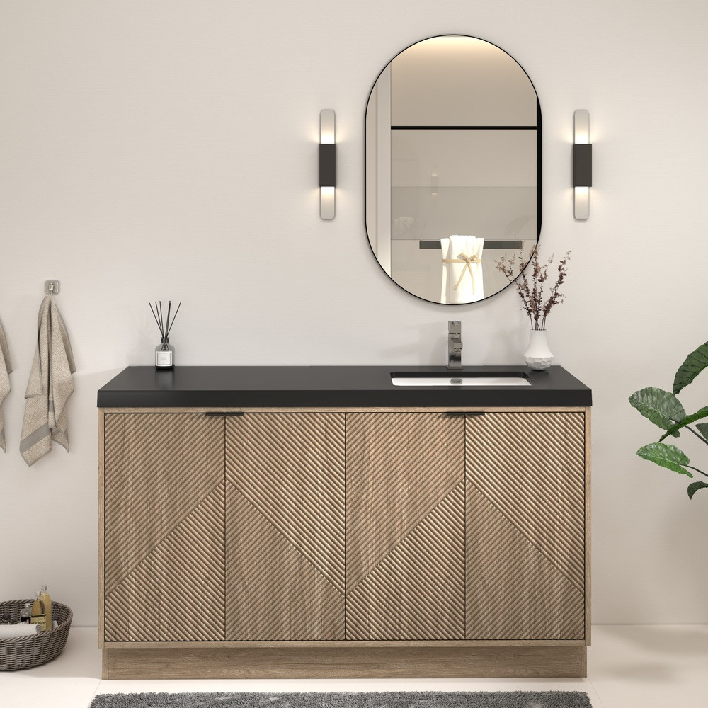 Mason 60" Fluted Freestanding Bathroom Vanity with Right Side Sink