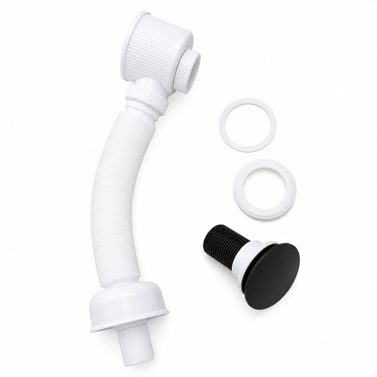 Flexible Drain Pipe 2-Pack, Expandable PVC Drain Hose For Bathroom & Kitchen Vanity Sink, Adjustable U/S Shape, Black