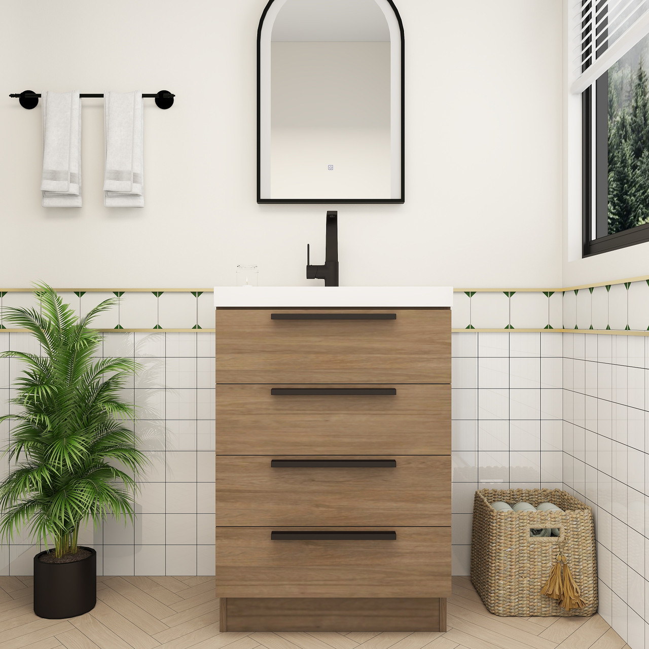Carla 72" Freestanding Bathroom Vanity with Double Sink, in Faded French Oak Vanity, Rosewood ...