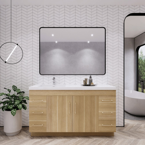 ELSA Elsa 60” Freestanding Vanity with White Reinforced Acrylic Single Royal Sink Top (Left Side) 