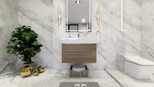  Bethany 30’’ Floating Art Deco Bathroom Vanity with Reinforced Acrylic Sink Top 