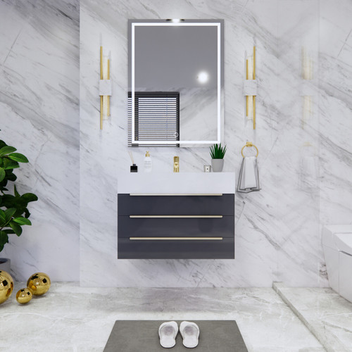 Bethany 30’’ Floating Art Deco Bathroom Vanity with Reinforced Acrylic Sink Top 