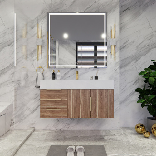  Bethany 42’’ Floating Art Deco Bathroom Vanity Set with Reinforced Acrylic Sink Top (Left Side Drawers) 