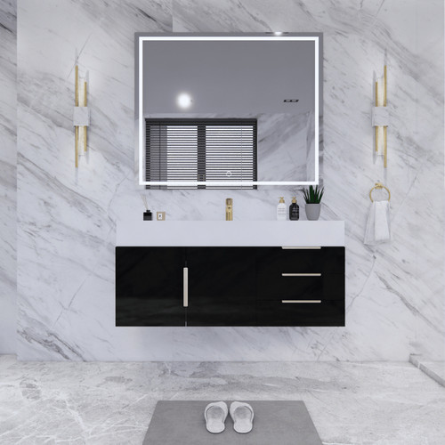  Bethany 48’’ Floating Art Deco Bathroom Vanity Set with Reinforced Acrylic Single Sink Top 